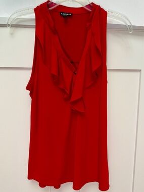 Express Bright Red Sleeveless Blouse with V-Neck